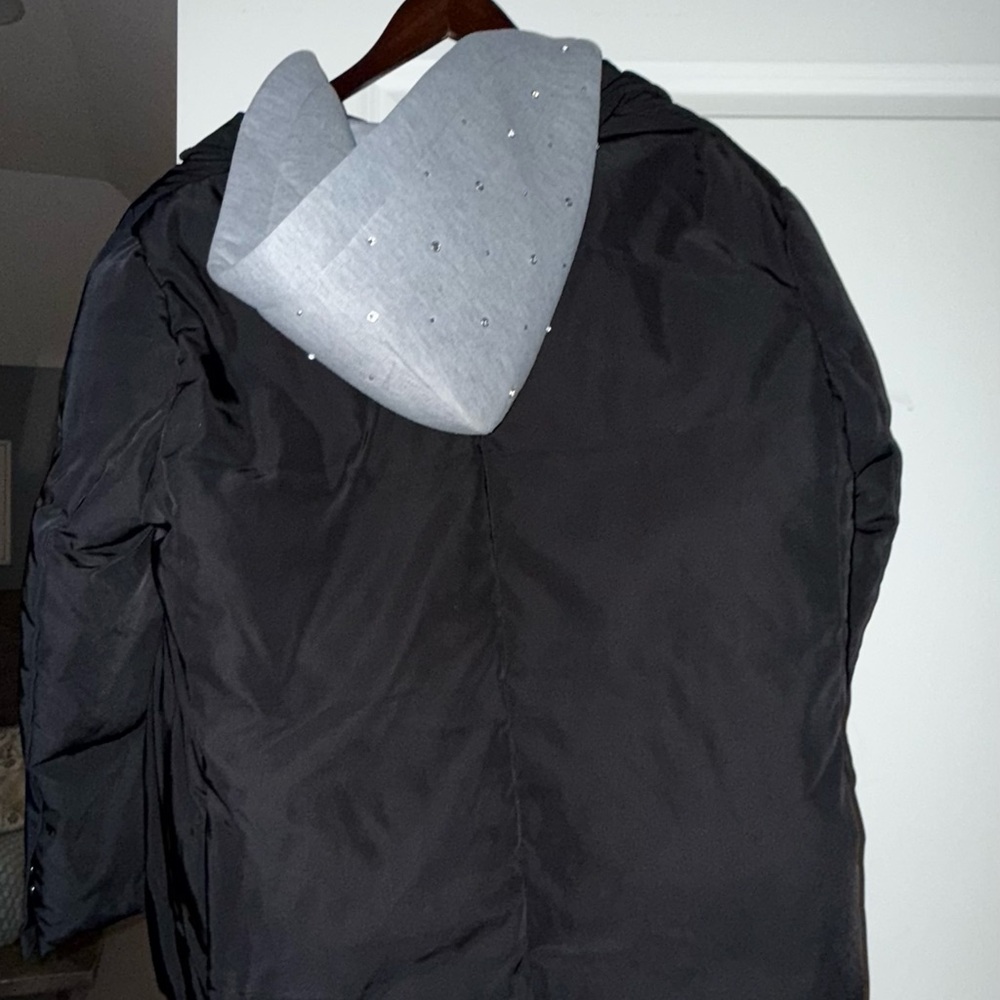 Sandro Black and Gray sequin Hooded  Puffer Jacket